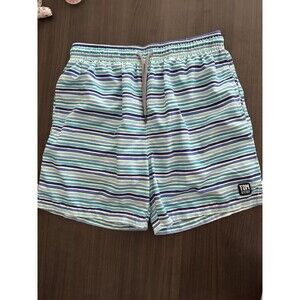 Tom &‎ Teddy Mens Size Medium Swim Trunks Shorts Striped Blue Green Vacation